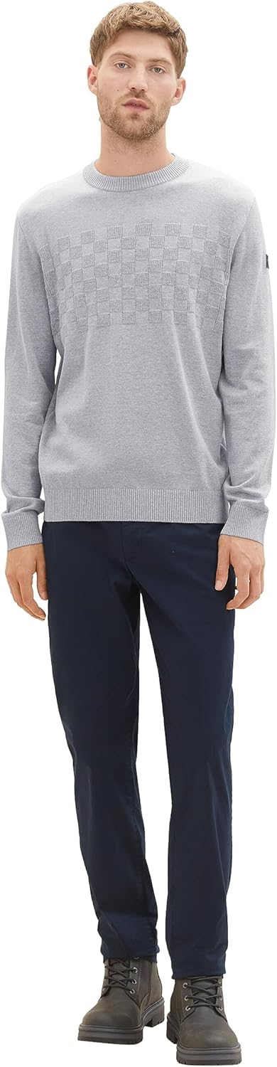 TOM TAILOR Herren Crew-Neck Strick-Pullover im Struktur-Mix M 12035-grey Heather Melange, M 12035-gr