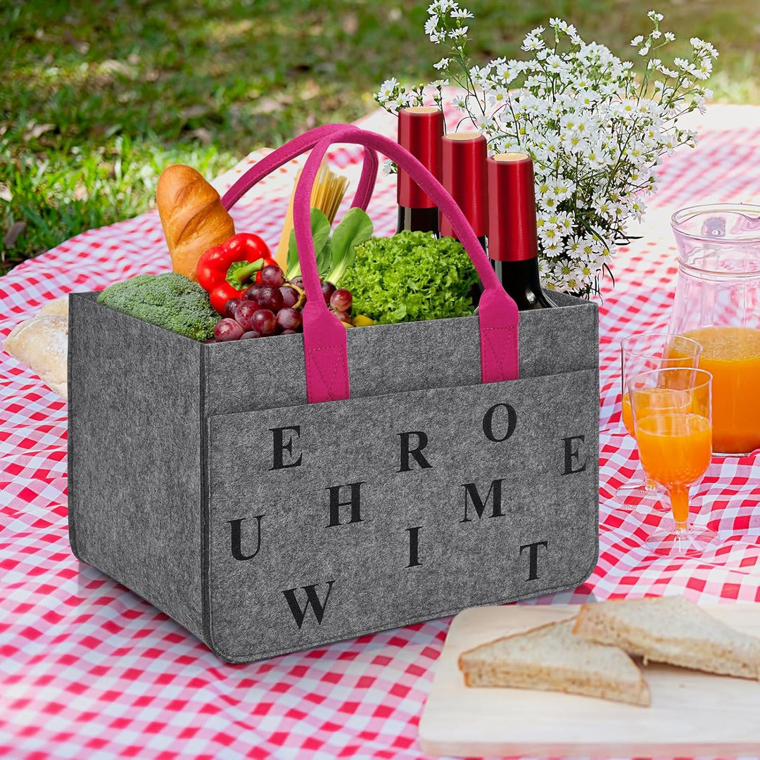 Filz Einkaufskörbe Filztasche Einkaufstasche mit Fächern, Filztasche Gross 30L Faltbar Robust Flasch