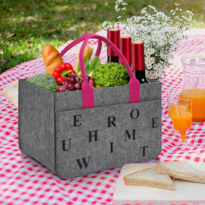 Filz Einkaufskörbe Filztasche Einkaufstasche mit Fächern, Filztasche Gross 30L Faltbar Robust Flasch