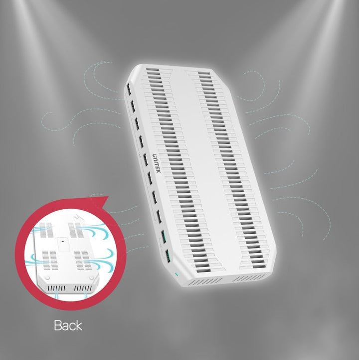 UNITEK 10 Port/USB Ladegerät mit Dockingstation/Organizer für Smartphone, Tablet/ 2X QC 3.0 96W/ Uni