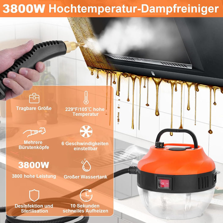 3800W Hand Dampfreiniger, 1L Wassertank Dampfreiniger Handgerät, 10s Schnellaufheizung, 6 Geschwindi