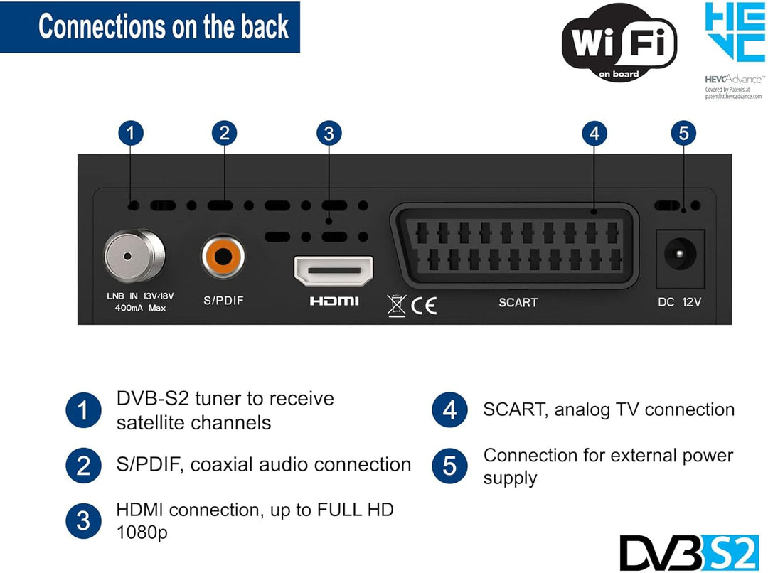 EDISION Picco S2 pro Full HD Satelliten Receiver DVB-S2 H.265 HEVC, WLAN on Board, Multistream, HDMI