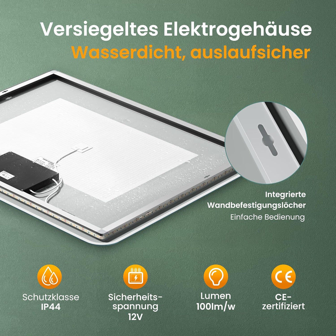 Mai &amp; Mai Badspiegel mit LED Beleuchtung Wandspiegel 40x60cm Bad-Spiegel mit Touchschalter, Beschlag