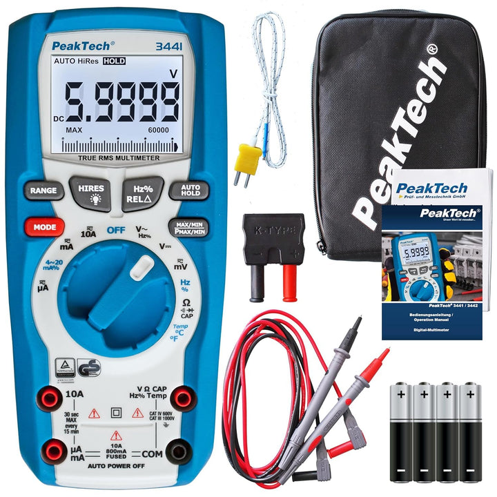 PeakTech 3441 – True RMS Digital Multimeter- CAT III 1000V, Blau & Peak Tech P 8200 – Messzubehör Se
