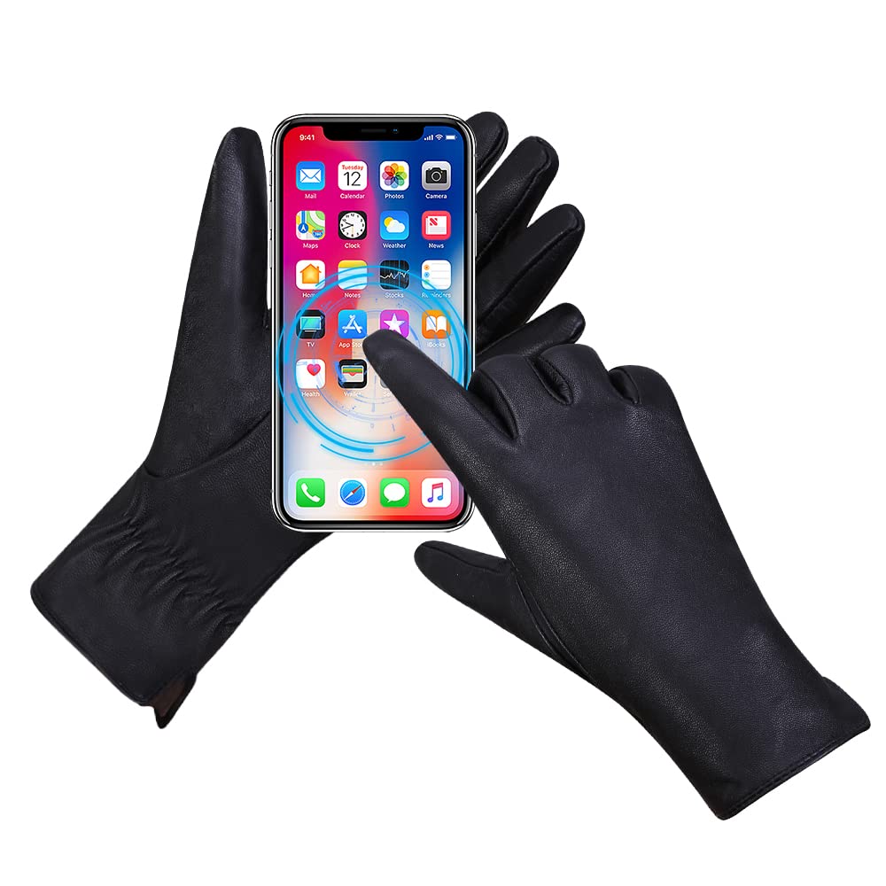 MGGM collection Damen Lederhandschuhe Touchscreen Kaschmir gefüttert S Schwarz(Thouchscreen), S Schw