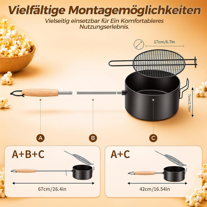 Popcorn Maker Lagerfeuer 17 cm Ø Antihaft Outdoor-Popcornpfanne mit hitzebeständigem Sicherheitsgrif