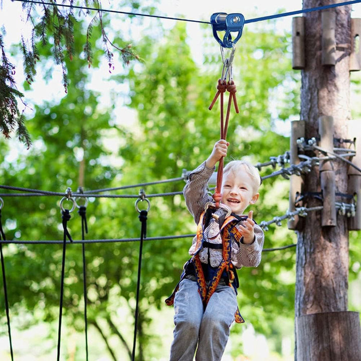 Slackline-Set mit Seilrolle + Baum Schutz, 15m Slackline, Pully-Zubehör für Hindernisparcours, Slack
