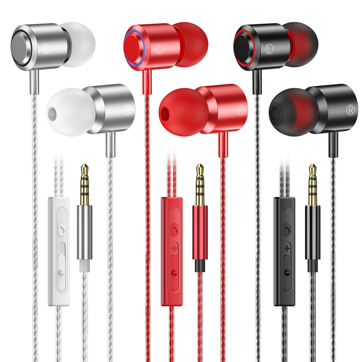 In Ear Kopfhörer mit Kabel, 3-er Set mit Mikrofon und Lautstärkeregler, Stereo, Leichte In-Ear Ohrhö