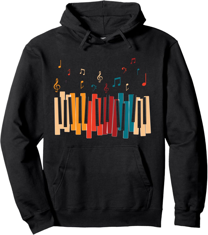 Musiknoten Pianisten Geschenk Farbenfrohes Klavier Pullover Hoodie