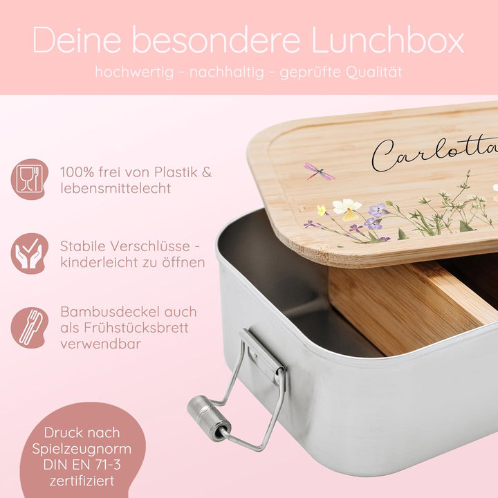 Bärenfreunde - Personalisierte Brotdose für Kinder mit Spezial-Druck - Robuste Edelstahl Brotdose -