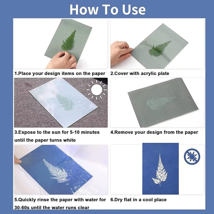 runrayay 60 Blatt Cyanotypie-Papier Sonnen-Druck-Papier-Kit, A5 hochempfindliches Sonnen-Papier, wei