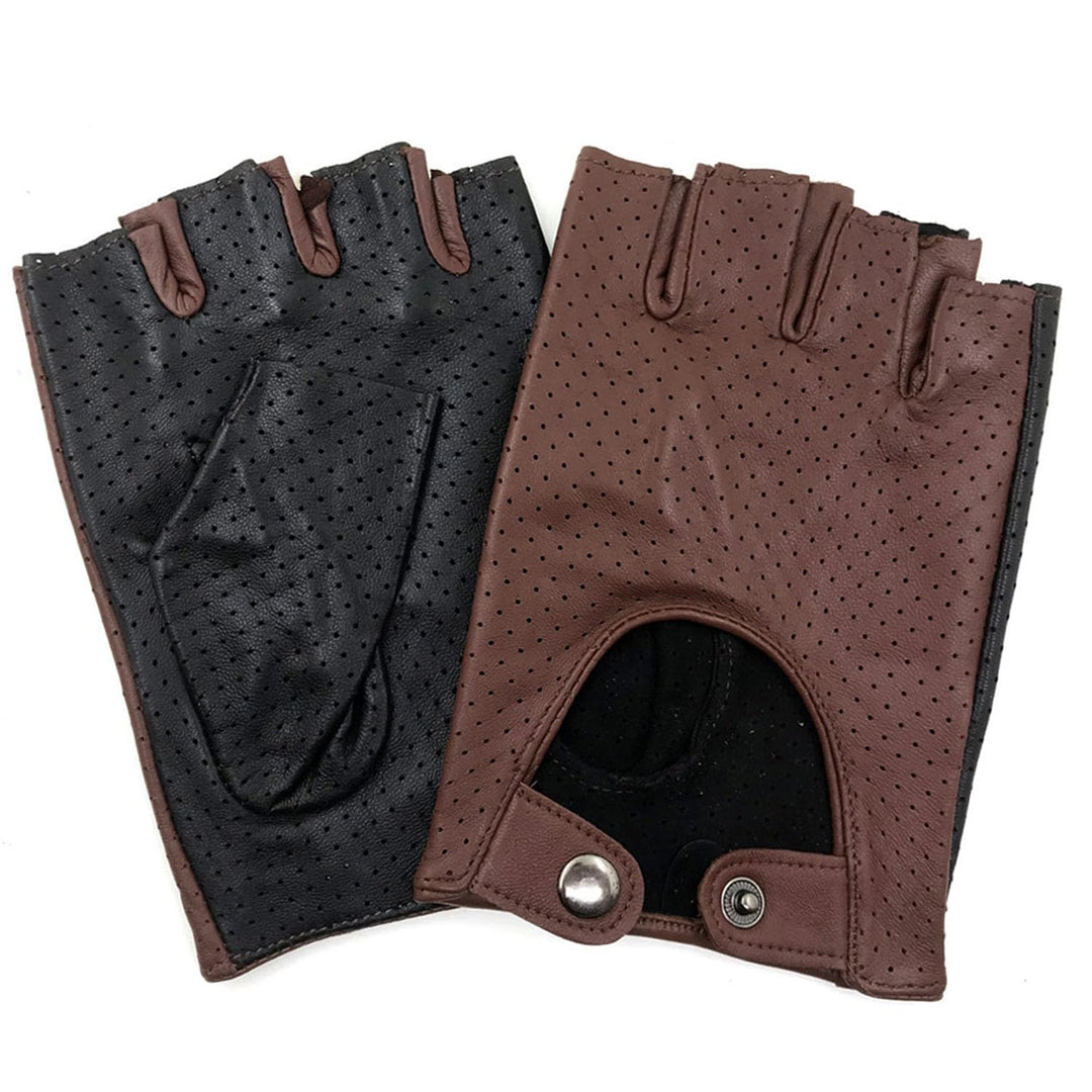 ZLUXURQ Herren-Lederhandschuhe Vollmaschige Fingerlose Halbfinger-Fahrhandschuhe Small-8.5" Schwarz