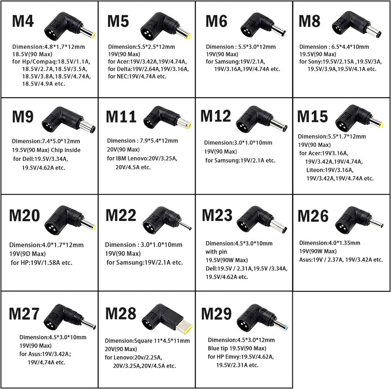 90W Universal Laptop Ladegerät Netzteil, 90W Netzteil mit 15 Anschlüssen für Notebook Ultrabook Tosh