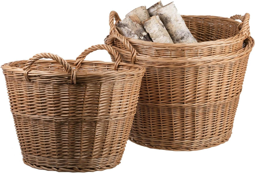 Baguettekorb mit Tragegriffen, Gartenkorb aus Weide, Vollweidener Gartenkorb, Kaminkorb aus Weide, n