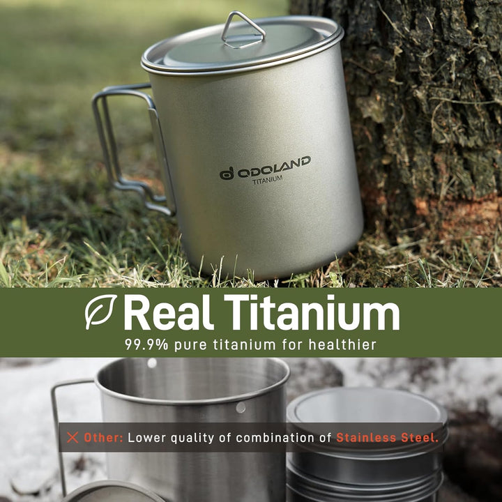 Odoland Titanium Camping Geschirr, Campingkocher 750ML Titanium Mugs, 1900W Ultra Light Titanium Min