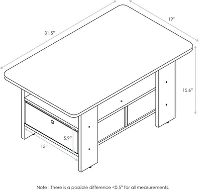 Furinno Andrey Couchtisch mit 2 Einschüben, Holzverbundwerkstoff, PVC-Rohre und Vliesbehälter, Espre