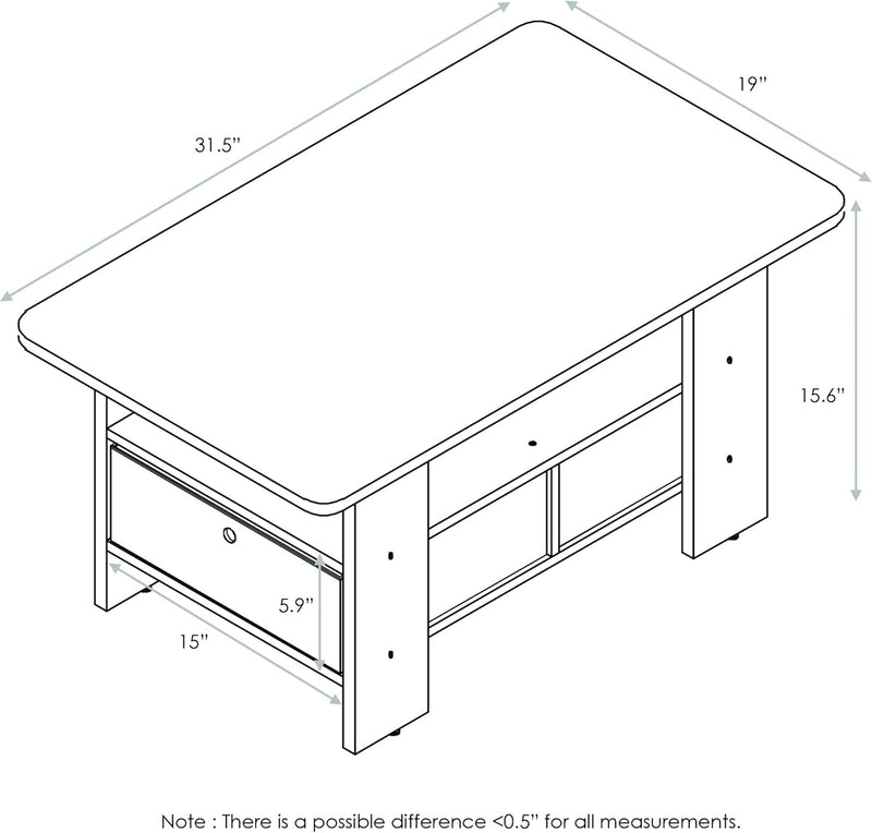 Furinno Andrey Couchtisch mit 2 Einschüben, holz, Kolumbien-Walnuss/Dunkelbraun, 48.01 x 48.01 x 39.