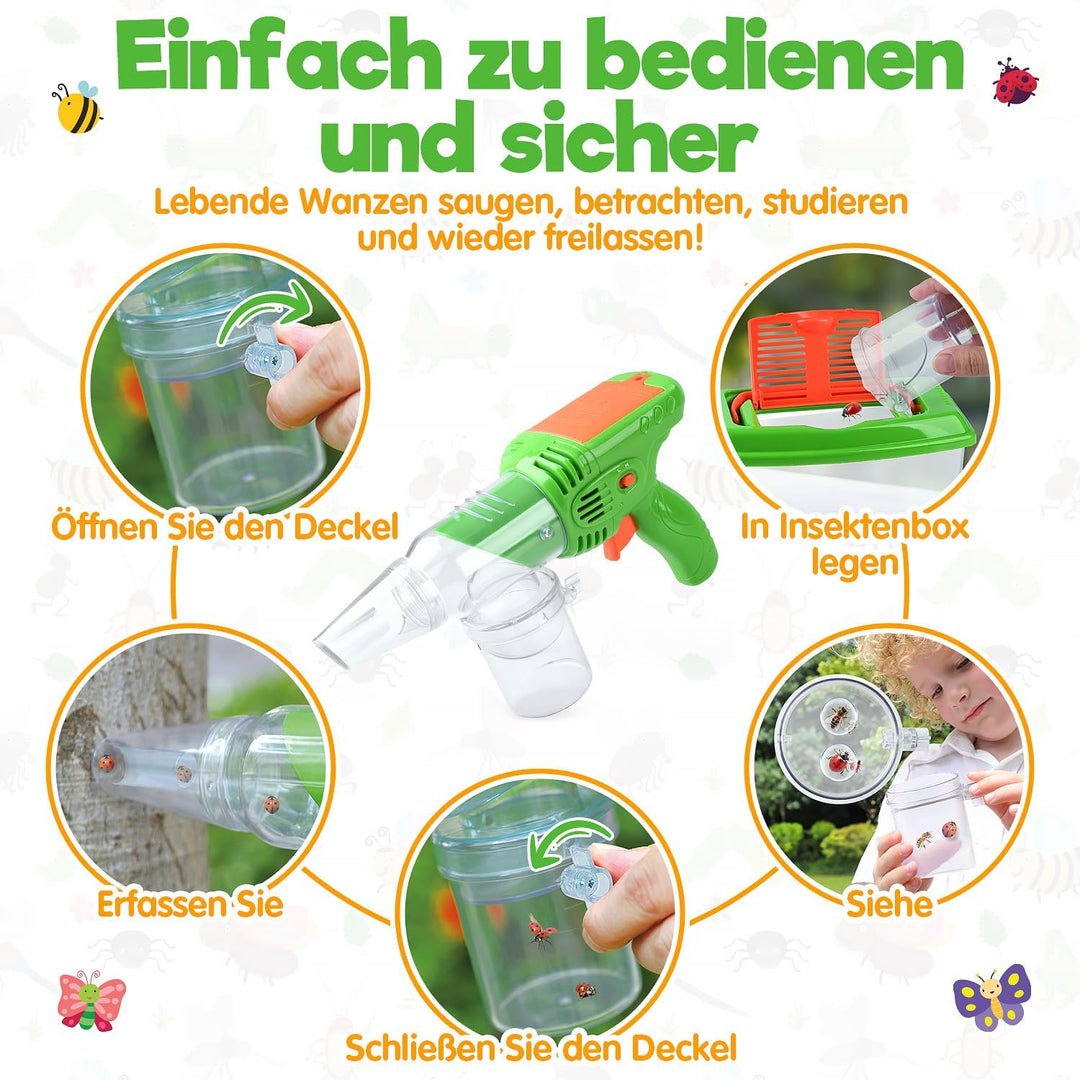 PLAY Forscherset für Kinder, Entdecker Set, Mit Insektenfänger, Insektenbox, Schmetterlingsnetz, Lup