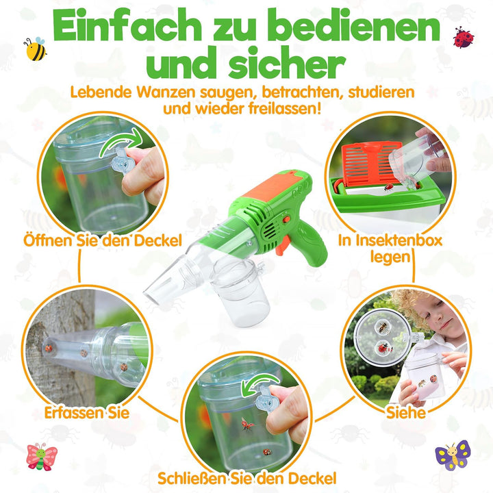 PLAY Forscherset für Kinder, Entdecker Set, Mit Insektenfänger, Insektenbox, Schmetterlingsnetz, Lup