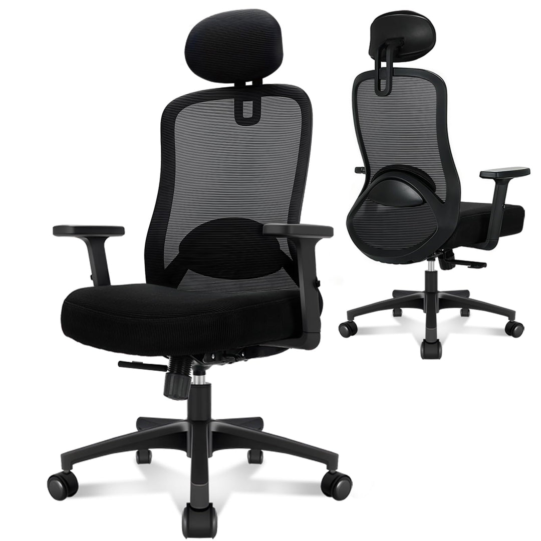Milacyee Bürostuhl, Bürostuhl Ergonomisch, Schreibtischstuhl mit Kopfstütze, Armlehnen, Lendenwirbel