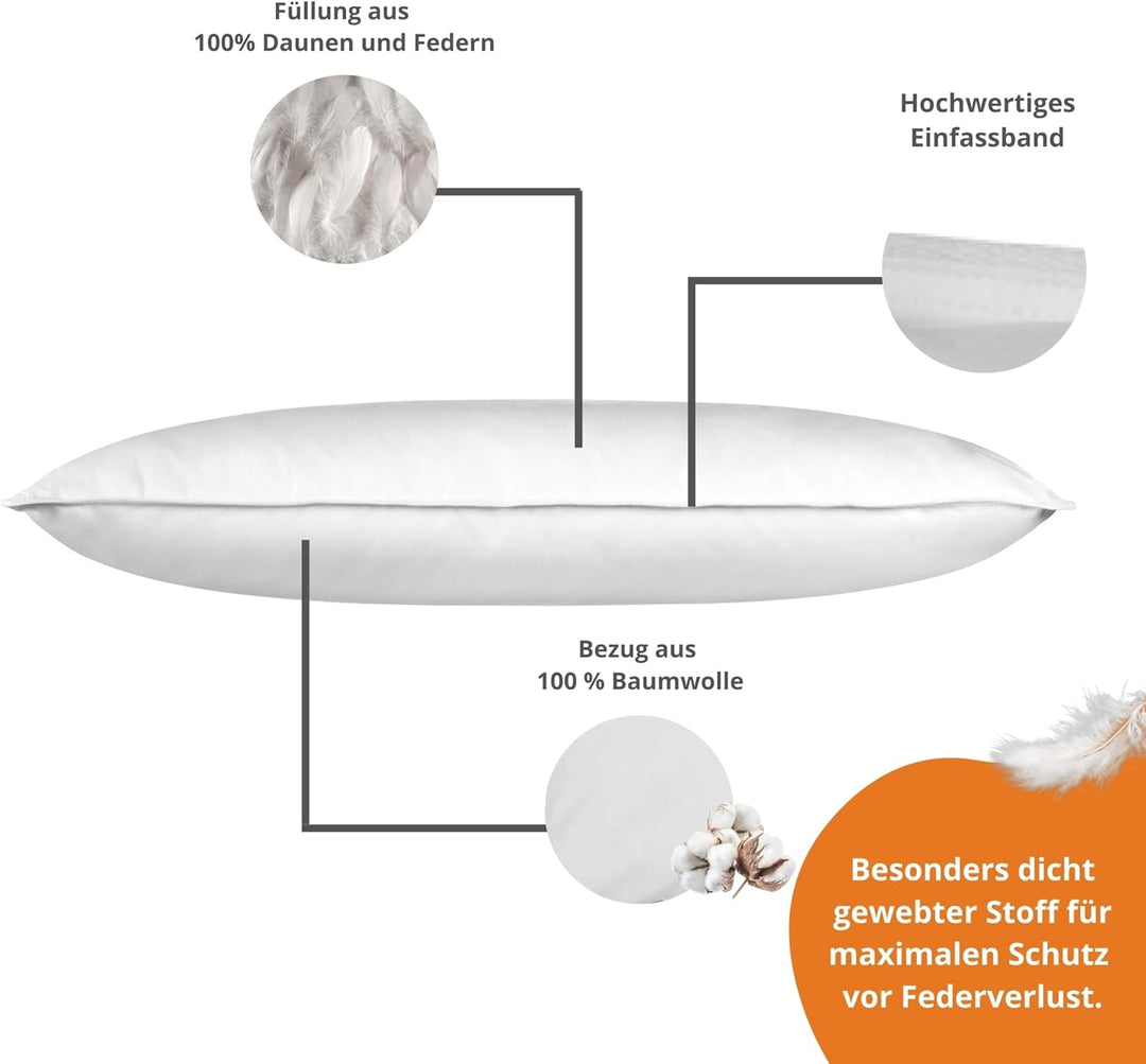 sleepling 196360 Kopfkissen Federkissen Daunenkissen, 100% Daunen &amp; Federn, 60 Grad waschbar, 100% B