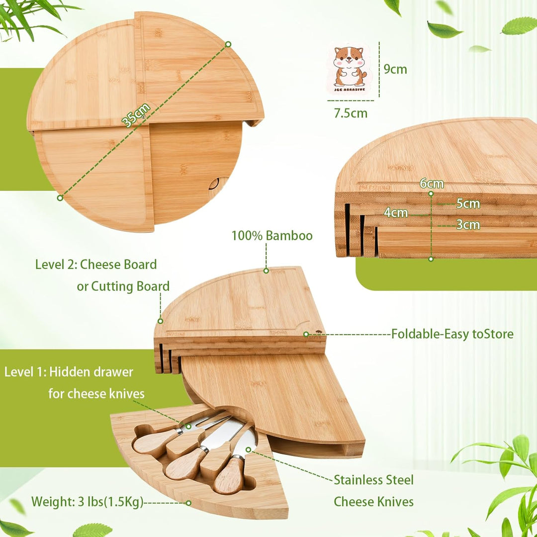 Bambus Käsebrett mit Käsemesser Set,Bambus Servierplatten,Käseplatte Charcuterie,Charcuterie Boards