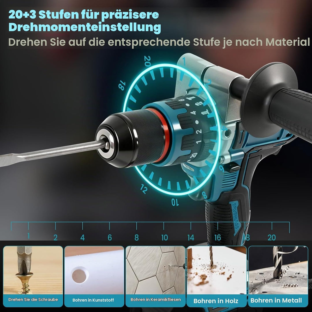 80 Nm bürstenloser Akku-Schlagbohrer, kompatibel mit Makita 18-V-Akku, 1/2-Zoll-Hammerbohrer, 2100 U