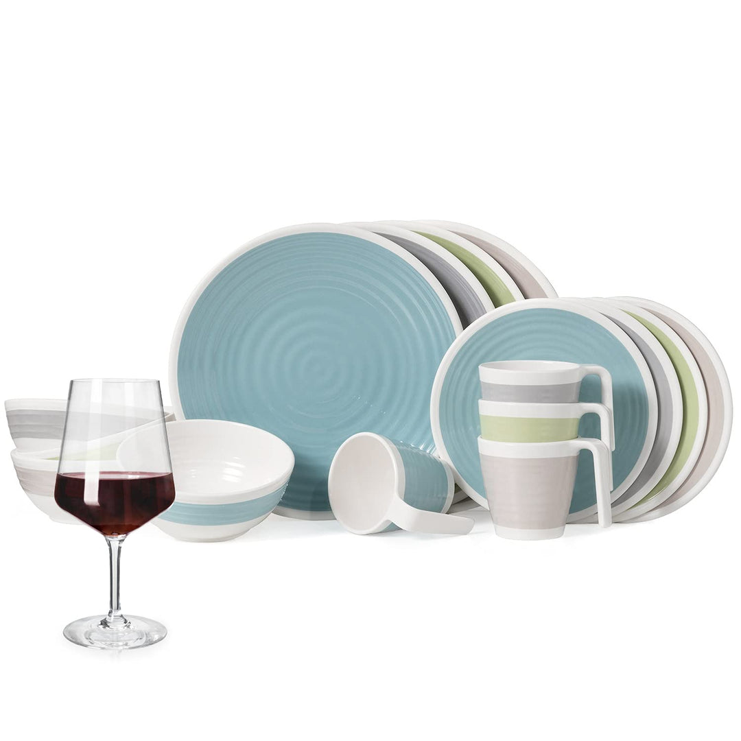 Melamin Camping Geschirr Set 1-4 Personen Harmonie 4-32 Teilig + Milano Gläser Wassergläser Weingläs