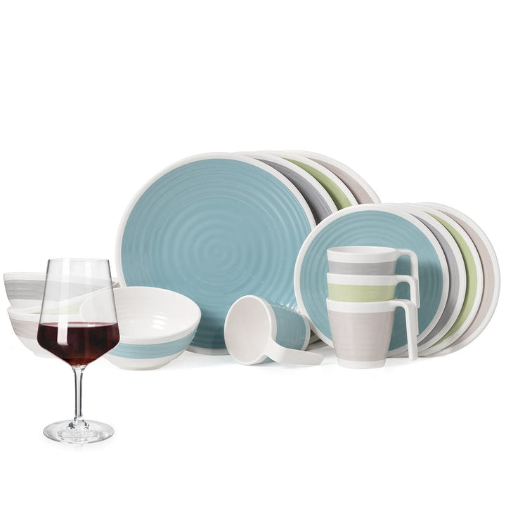 Melamin Camping Geschirr Set 1-4 Personen Harmonie 4-32 Teilig + Milano Gläser Wassergläser Weingläs