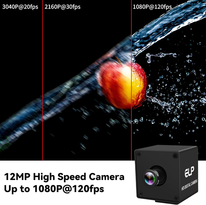 ELP 12MP USB Kamera 1080p@120fps Hochgeschwindigkeits-Webcam für industrielle Sicherheit mit 4K-Aufl