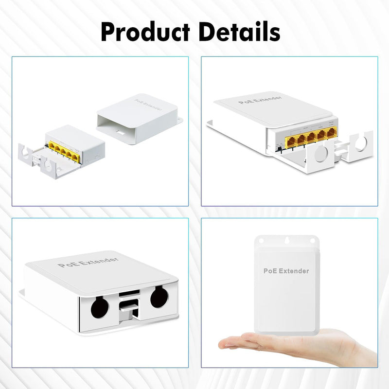 MokerLink Outdoor 5 Port PoE Extender, IEEE 802.3 af/at/bt PoE Repeater 90W, 10/100Mbps, 1 PoE in 4