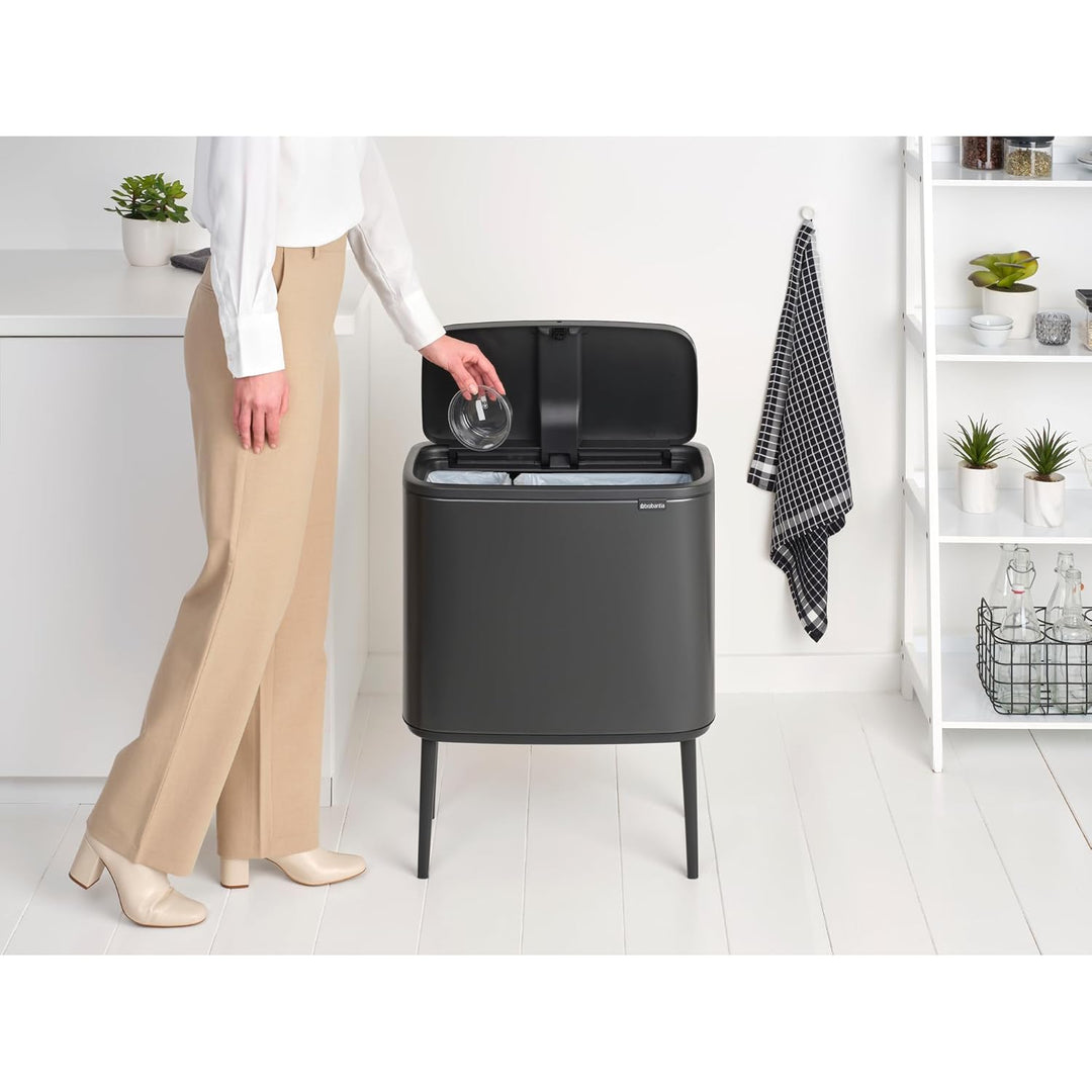 Brabantia Bo Touch Bin für die Küche 23+11 l – Zwei Fächer | Soft-Touch-Abfalltrennung mit Inneneime