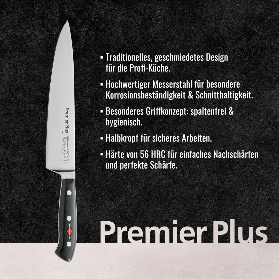 F. DICK Kochmesser, Küchenmesser, Premier Plus (Messer mit Klinge 23 cm, X50CrMoV15 Stahl, nichtrost