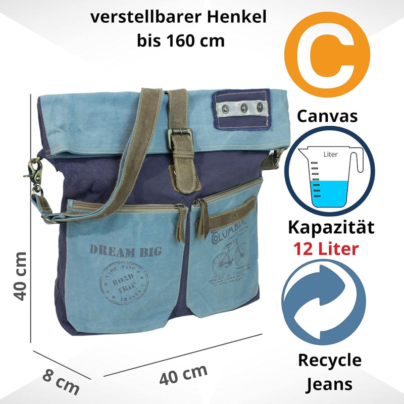 Sunsa grosse Damen Umhängetasche. Canvas Crossbody/Crossover Bag auch Schultertasche. Blaue Damentas