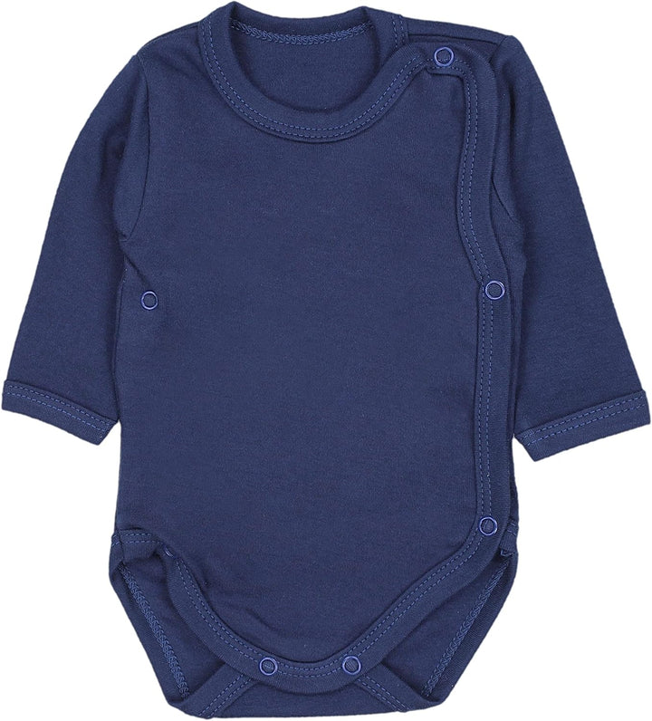 Baby Body Langarm – Wickelbody Langarm im 5er Pack aus Baumwolle für Mädchen und Jungen, Dunkelblau