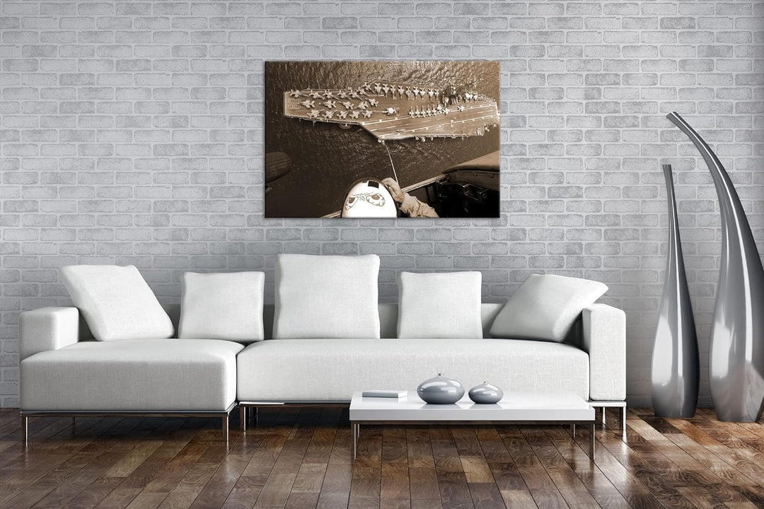 Flugzeugträger der Marine Format: 80x60 Effekt: Sepia als Leinwandbild, Motiv fertig gerahmt auf Ech