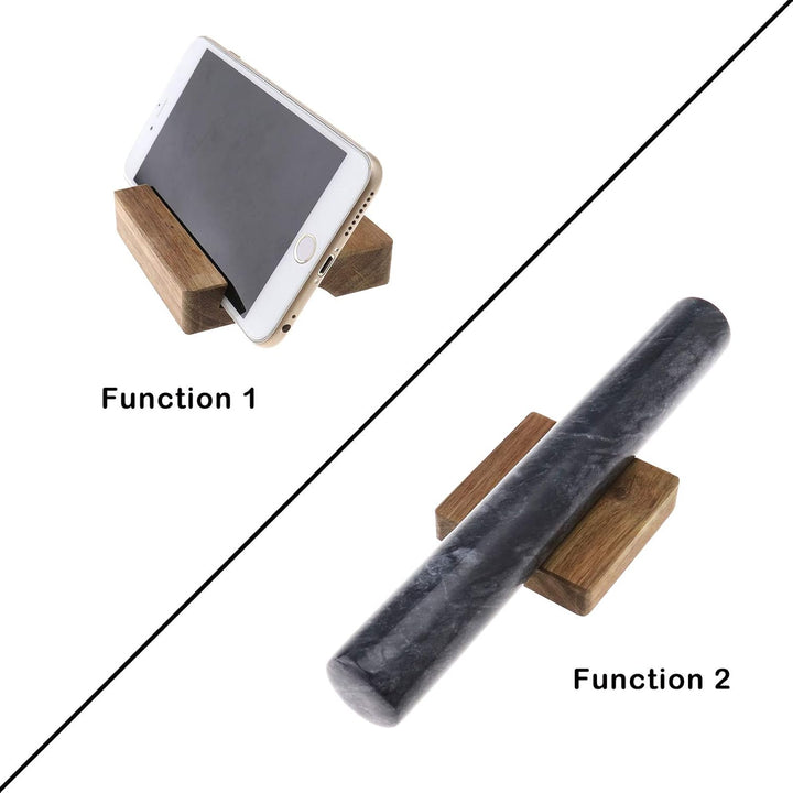 Create idea Marmor-Nudelholz, französisch, poliert, mit Holzwiege, Handyhalter-Set, Teigroller, Back
