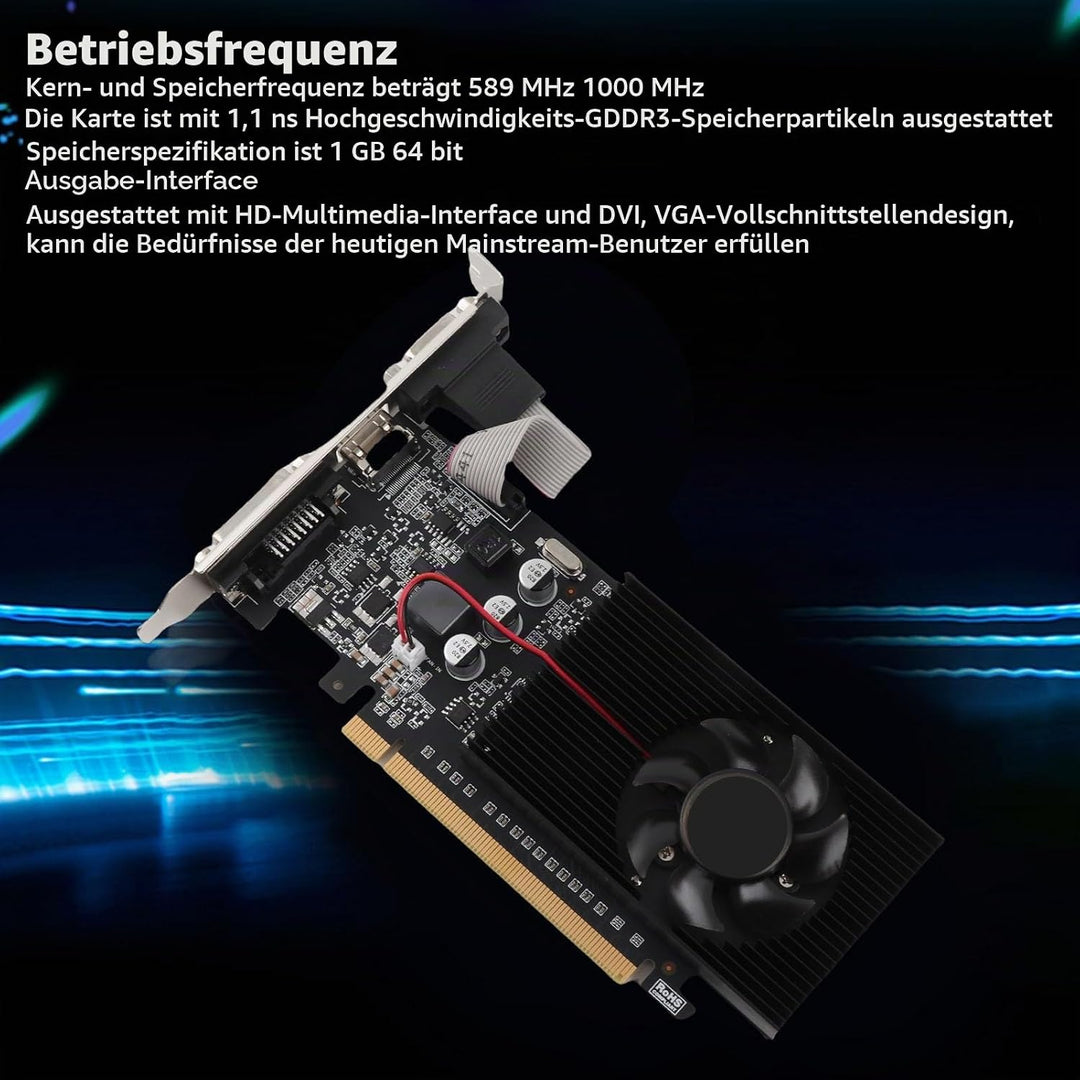 Tonysa Gaming Grafikkarte PCI Express2.0, 1 GB 64 Bit DDR3 Grafikkarte, mit HD Multimedia Schnittste