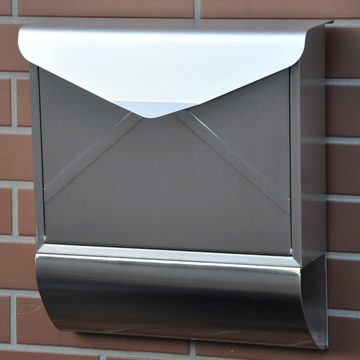 Designer Briefkasten Wandbriefkasten Postkasten mit Zeitungsrolle Zeitungsfach aus Edelstahl V2A Ros