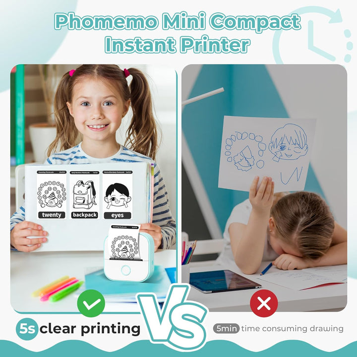 Phomemo Mini Drucker T02,Handy Fotodrucker für Mobiler,Sticker Thermodrucker für Kindertag Geburtsta