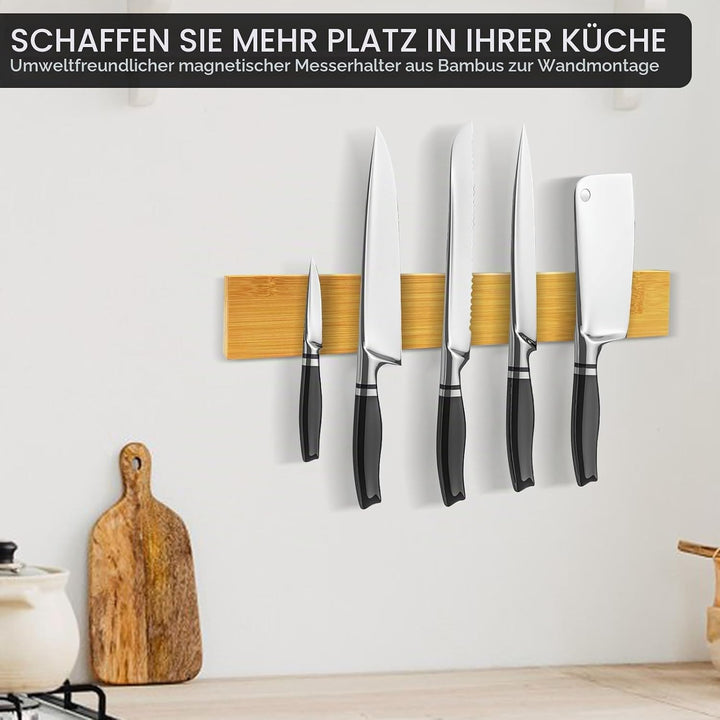 Baxcdyswe 40cm Magnetleiste Messer aus Bambus Mit Extra Starkem Magnet, Messerhalter Magnetisch Knif