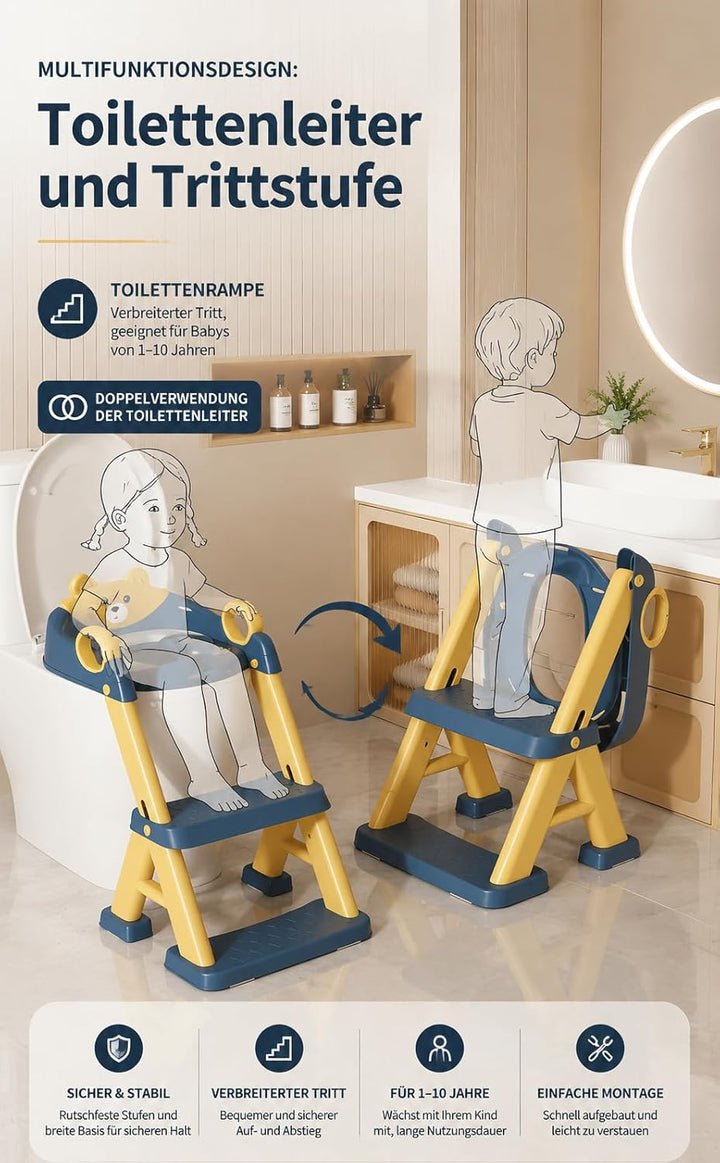 Toilettentrainer für Kinder für Jungen und Mädchen, 2 in 1 Kind Toilettensitz mit Treppe, Spritz und