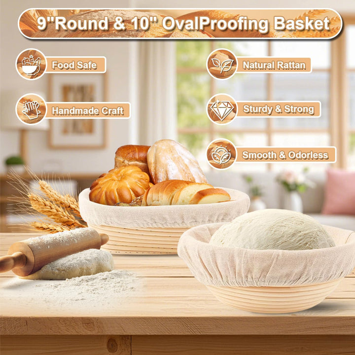 12 Stück Sauerteig Starter Set, 23,5cm & 25,4cm Gärkorb Brot Backen Mit Broschüre, Sauerteig Starter