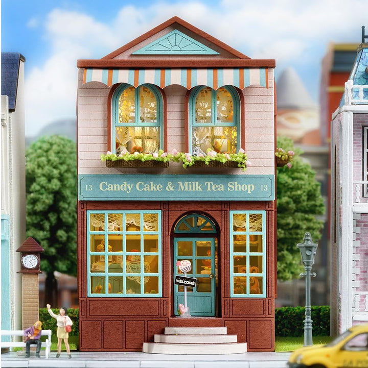 CUTEROOM Miniatur Haus, DIY Puppenhaus Set aus Holz, Mini Hausbau-Set mit Möbeln und LED Licht, Gebu