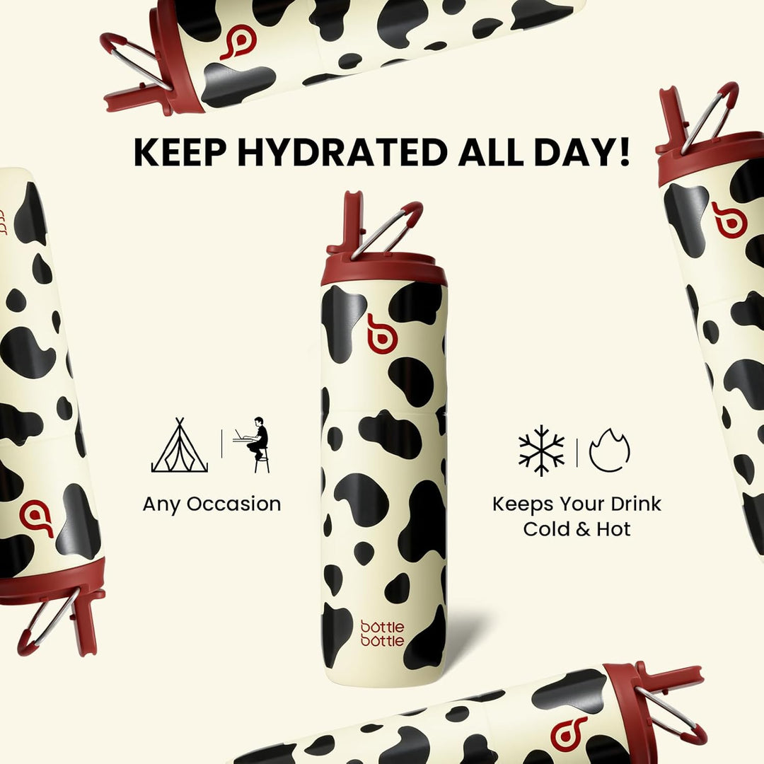 BOTTLE BOTTLE Isolierte Edelstahl Trinkflasche 750 ml mit Strohhalm, Deckel & Griff – Auslaufsicher,