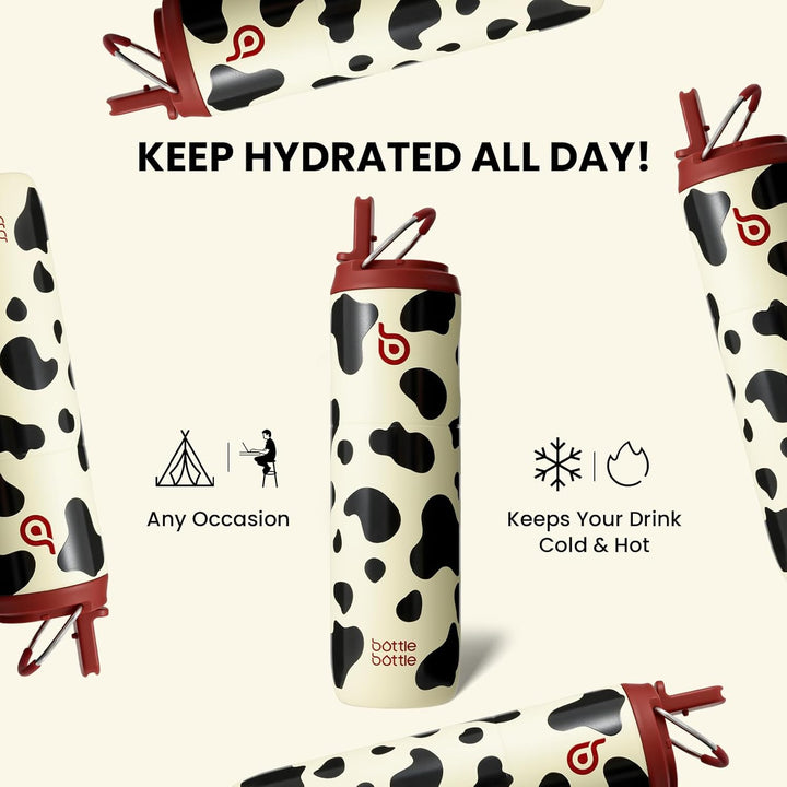 BOTTLE BOTTLE Isolierte Edelstahl Trinkflasche 750 ml mit Strohhalm, Deckel & Griff – Auslaufsicher,