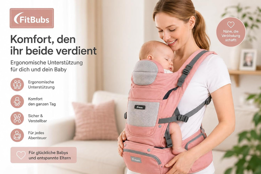 Babytrage mit Hüftsitz – Ergonomisch & Atmungsaktiv, Front- und Hüfttrage für Babys und Kleinkinder