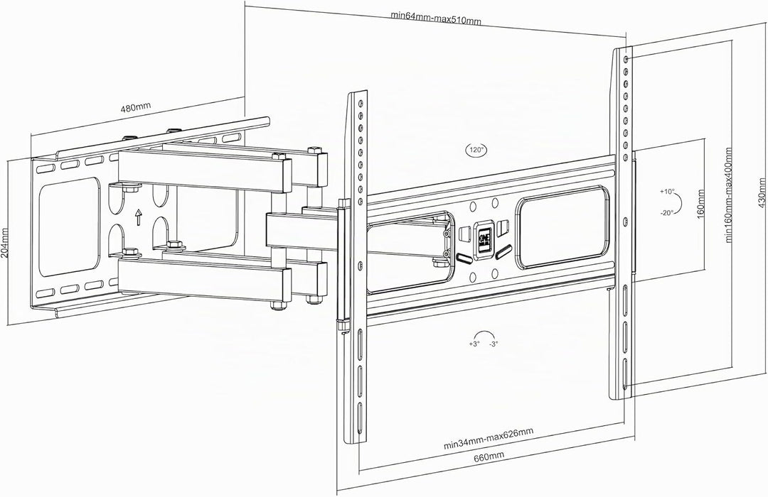 One For All TV-Wandhalterung, Schwenkbar 120° /Neigbar /Ausziehbare Fernseher Halterung, Curved 4K O