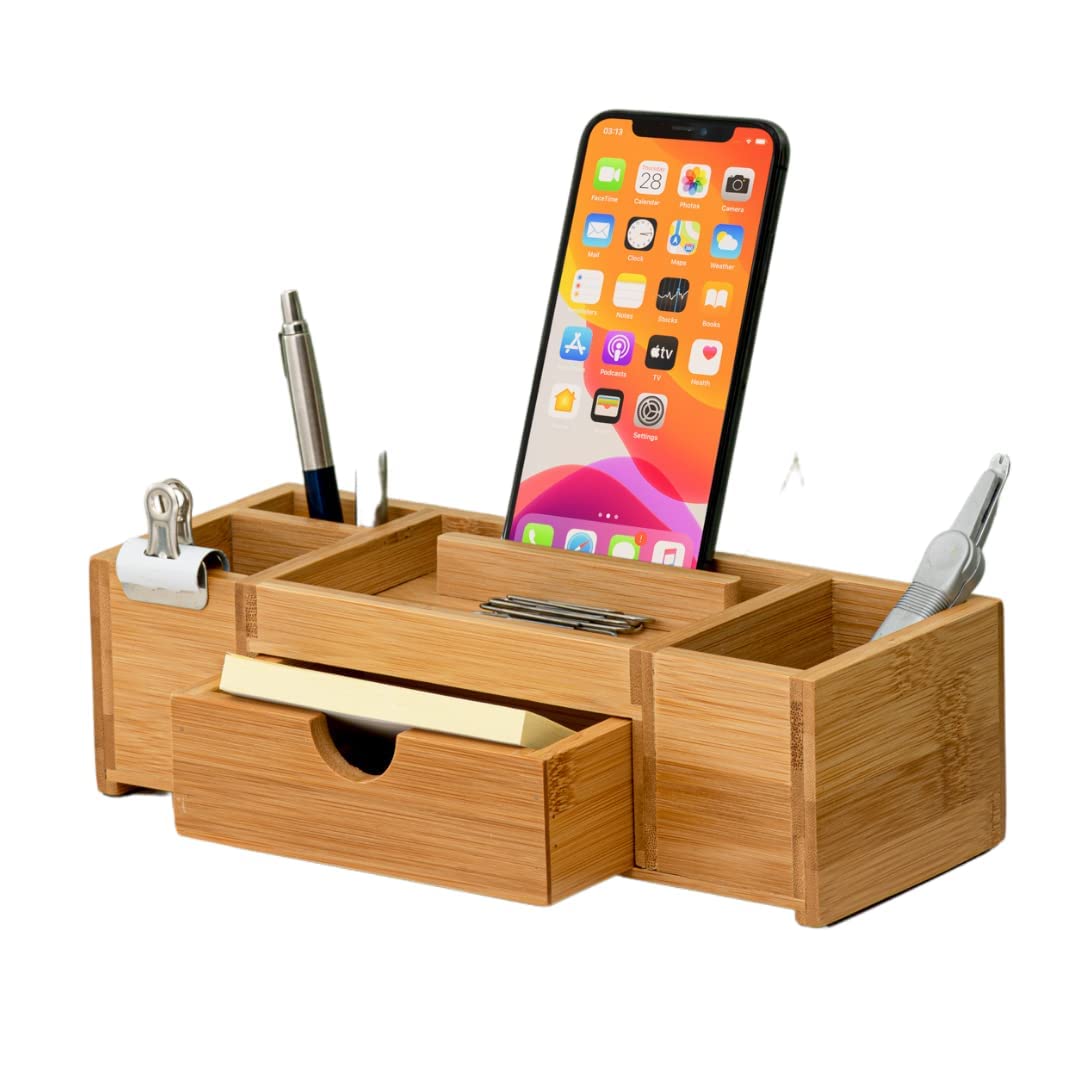Schreibtisch-Organizer aus Bambus | Aufbewahrung, aufgeräumter Desktop für Büro, Zuhause | Holz-Orga
