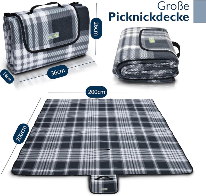 Beautissu XXL Picknickdecke Wasserdicht Isoliert Bella – Tragbare Stranddecke 200x200 cm kompakt – S
